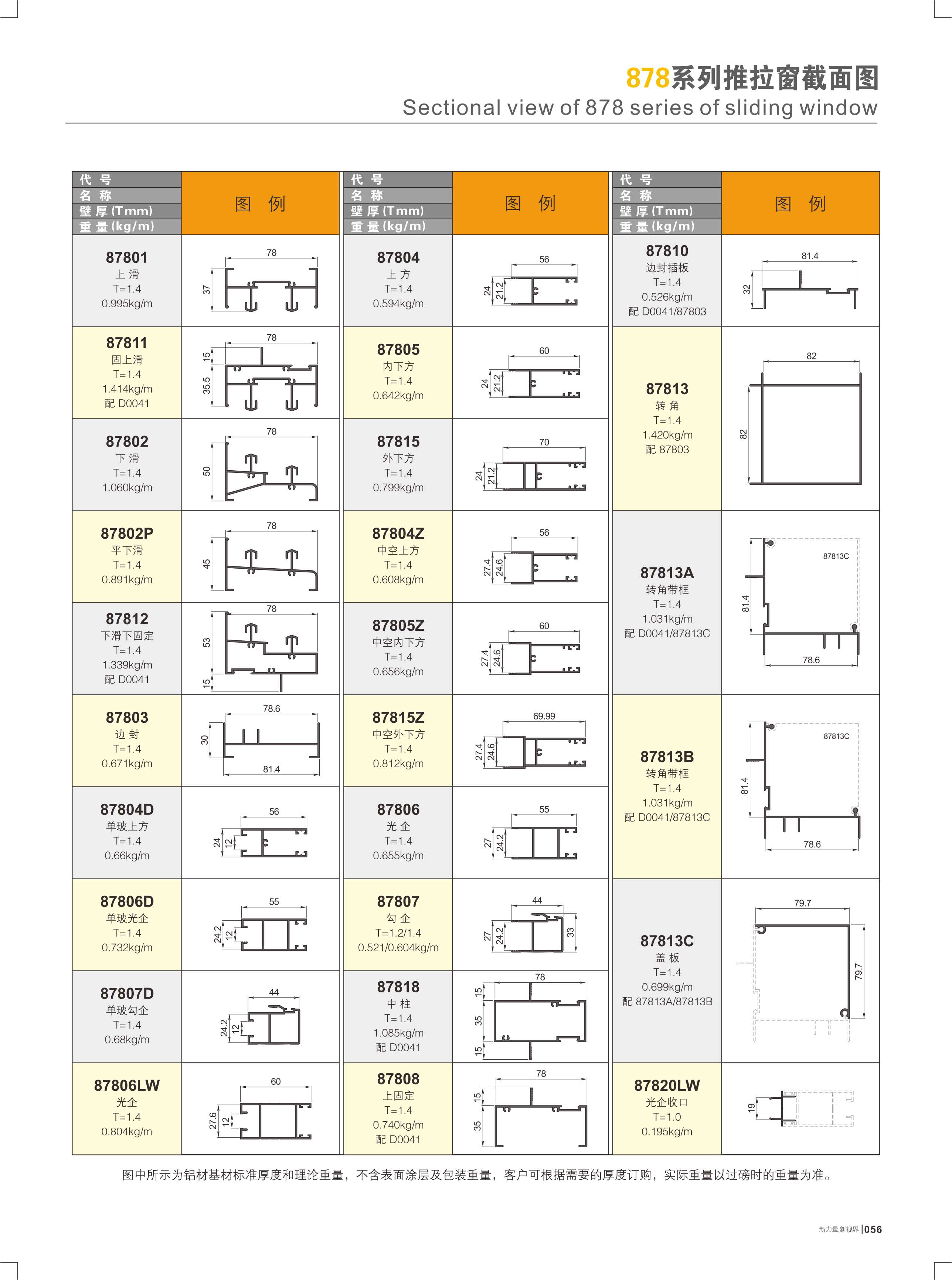 878系列推拉窗截面图